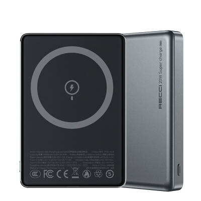 Recci RPB-W26 Armor Series Ultra Thin PD 20W Fast Charging Wireless Powerbank 15W 10000mAh Grey