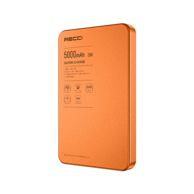 Recci RPB-W35 Ultra İnce PD 20W Hızlı Şarj Özellikli Wireless Powerbank 15W 5000mAh Turuncu