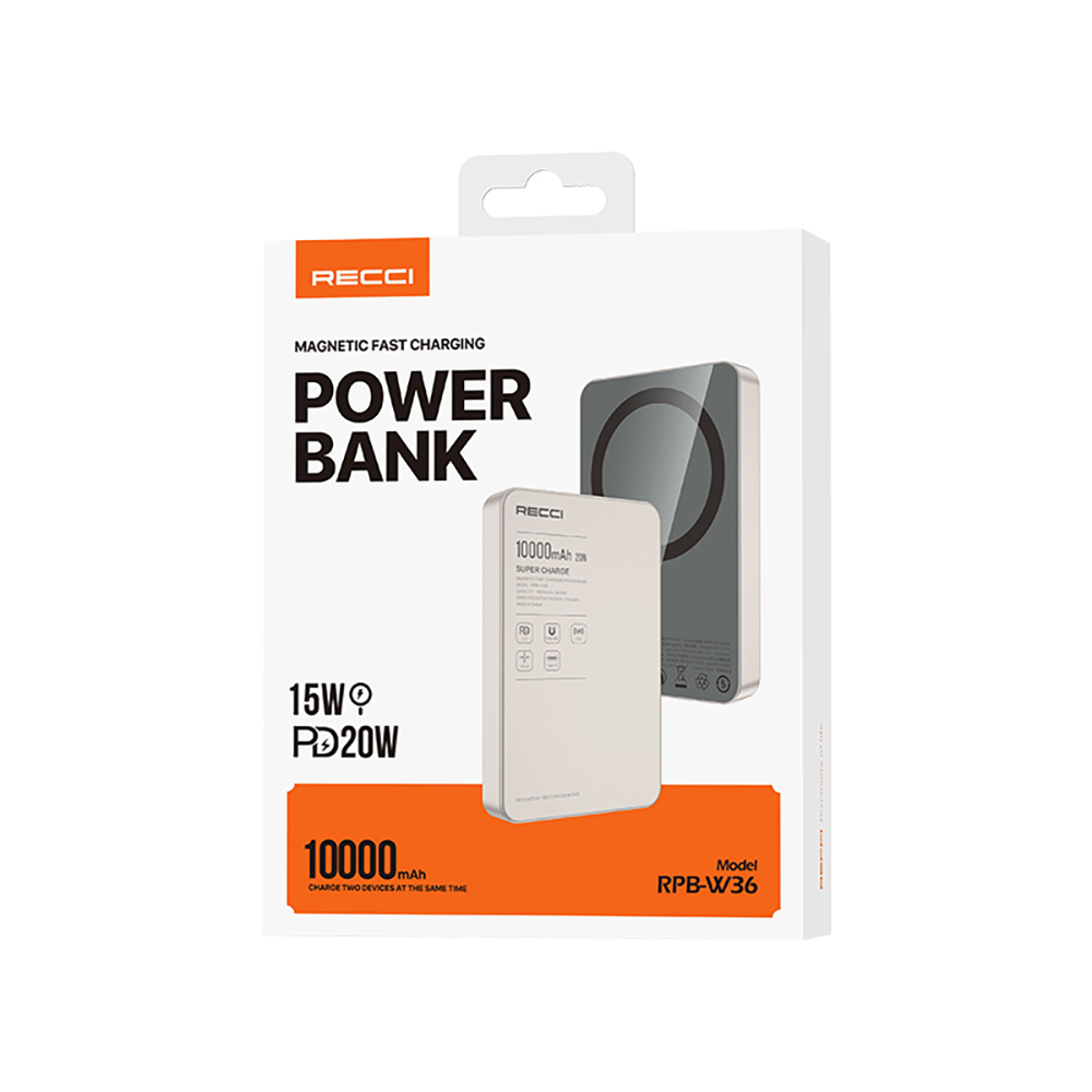 Recci RPB-W36 Ultra İnce PD 20W Hızlı Şarj Özellikli Wireless Powerbank 15W 10000mAh - 5