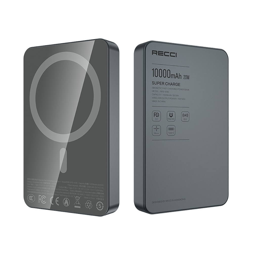 Recci RPB-W36 Ultra Slim PD 20W Fast Charging Wireless Powerbank 15W 10000mAh - 6