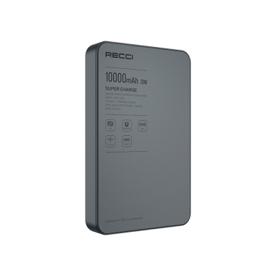 Recci RPB-W36 Ultra Slim PD 20W Fast Charging Wireless Powerbank 15W 10000mAh Grey