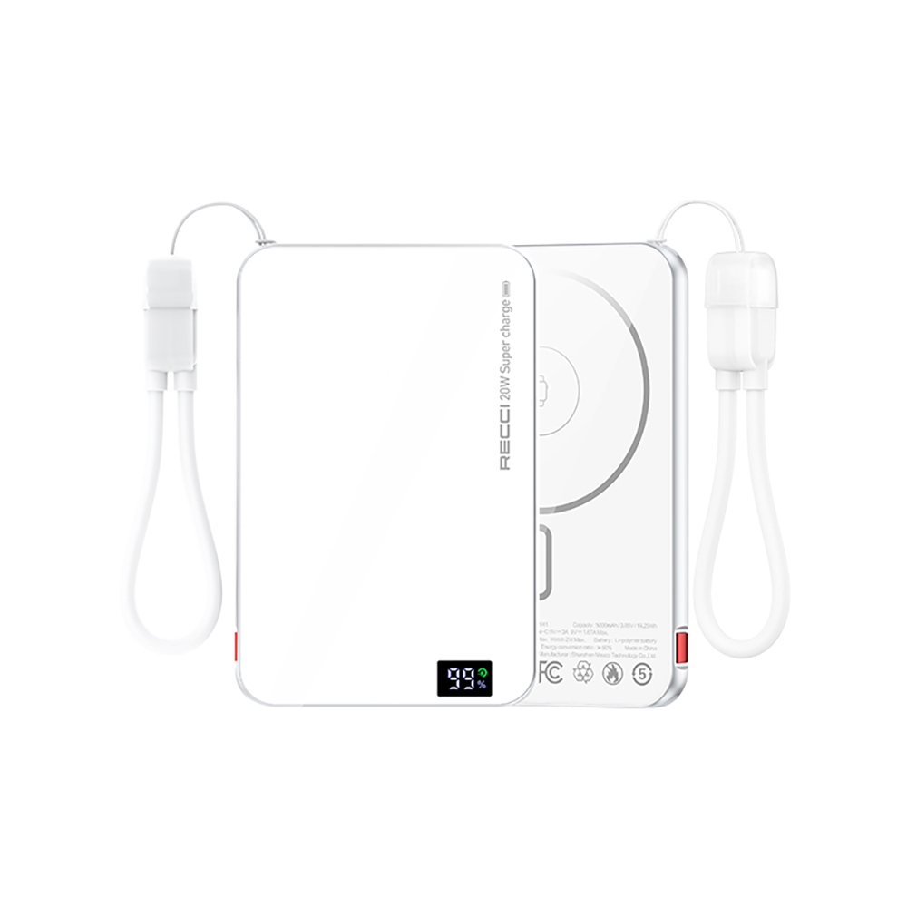 Recci RPB-W41 PD 20W Ultra İnce Hızlı Şarj Özellikli Type-C Kablolu Powerbank 15W 5000mAh - 5