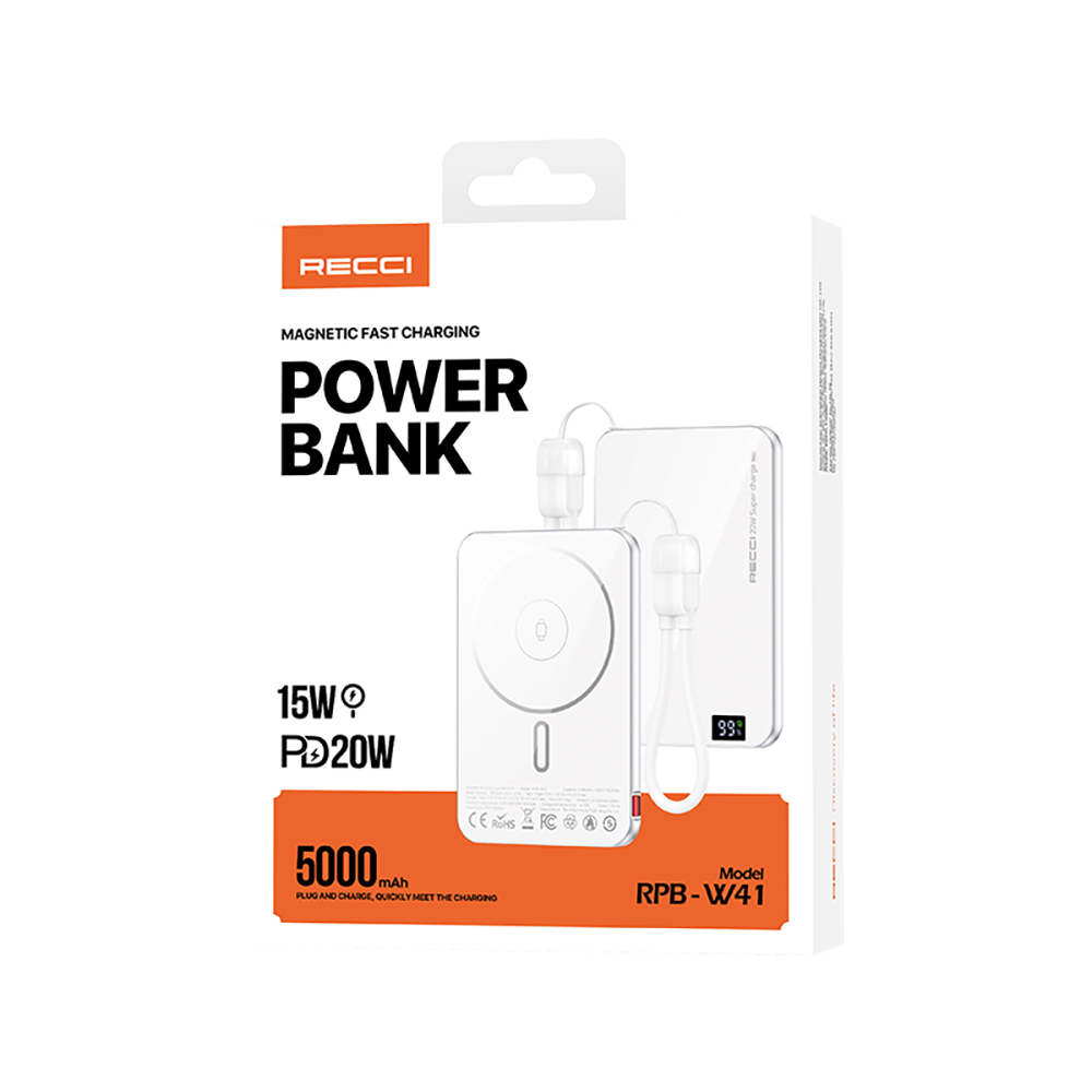 Recci RPB-W41 PD 20W Ultra İnce Hızlı Şarj Özellikli Type-C Kablolu Powerbank 15W 5000mAh - 11