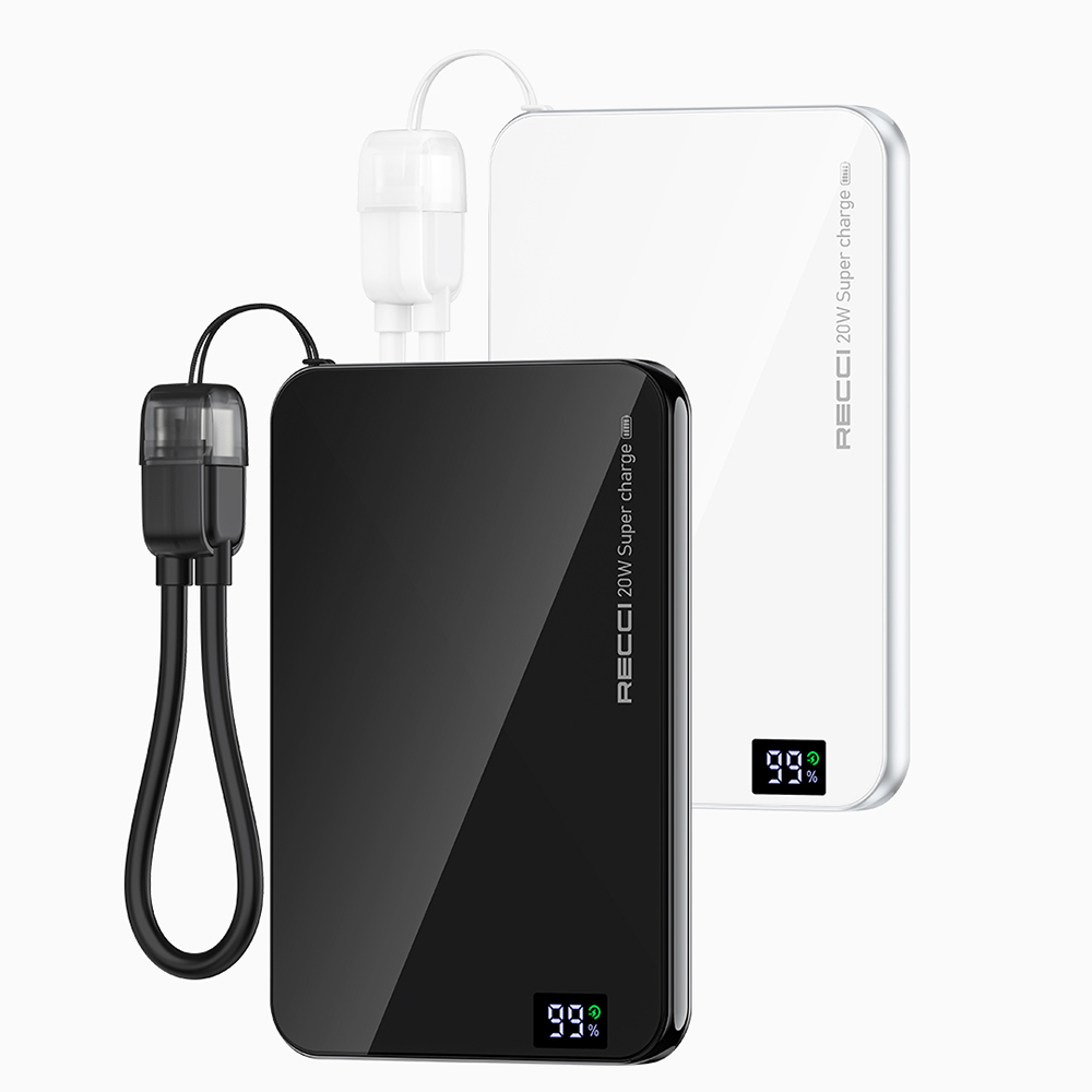 Recci RPB-W41 PD 20W Ultra İnce Hızlı Şarj Özellikli Type-C Kablolu Powerbank 15W 5000mAh - 6