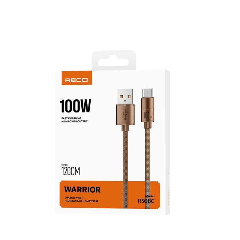 Recci RS08C Warrior Serisi USB-A to Type-C 100W Hızlı Şarj Özellikli Data ve Şarj Kablosu 1.2M - 5