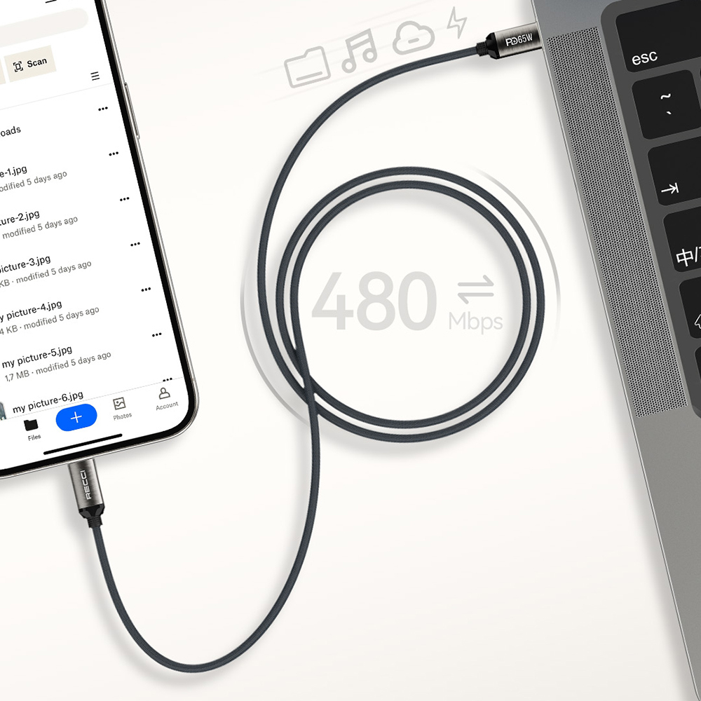 Recci RS35CC Type-C to Type-C PD 65W Braided Design Fast Charging Data and Charging Cable 1M - 6