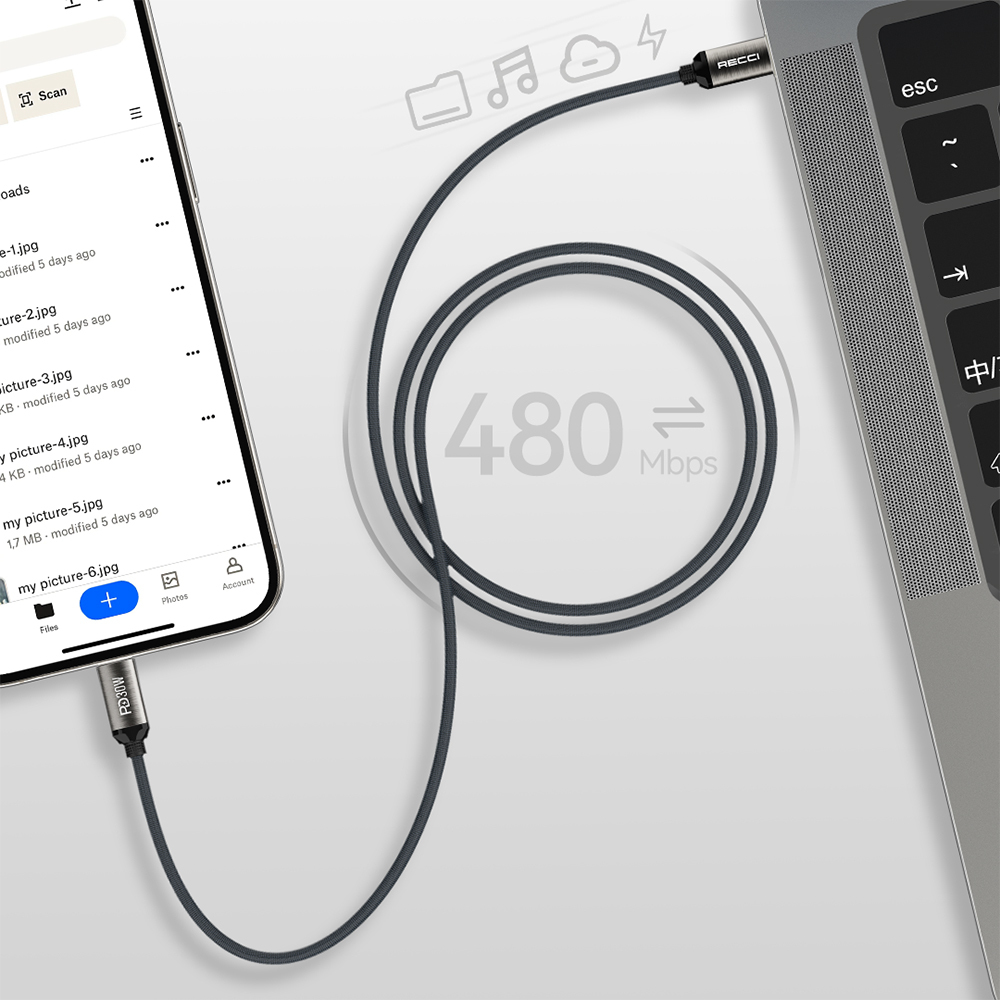 Recci RS35CL Type-C to Lightning PD 30W Braided Design Fast Charging Data and Charging Cable 1M - 7