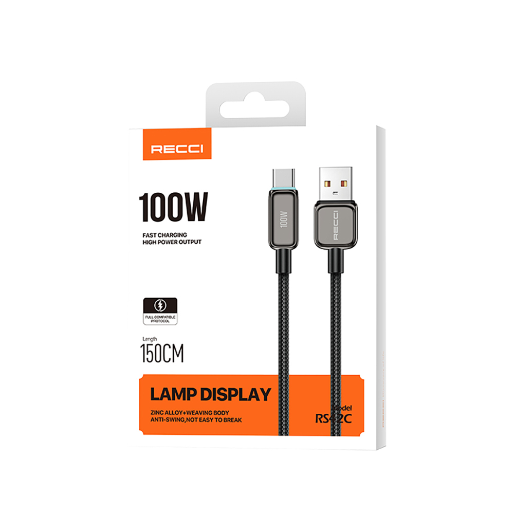 Recci RS42C Lamp Display Series USB-A to Type-C 100W Fast Charging Data and Charging Cable 1.5M - 8