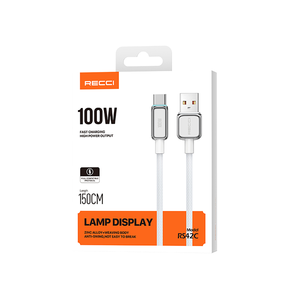 Recci RS42C Lamp Display Series USB-A to Type-C 100W Fast Charging Data and Charging Cable 1.5M - 9