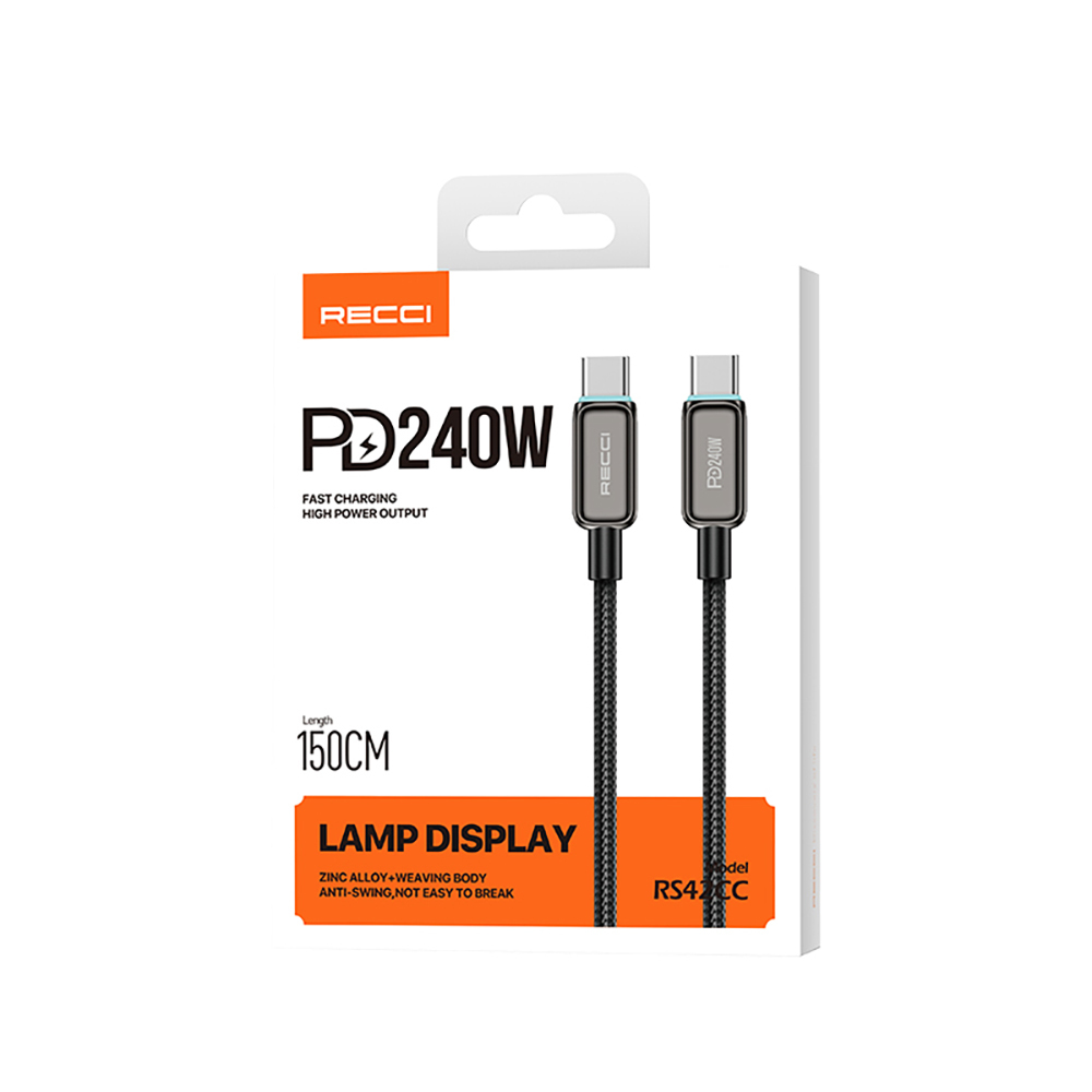 Recci RS42CC Lamp Display Series Type-C to Type-C PD 240W Fast Charging Data and Charging Cable 1.5M - 9