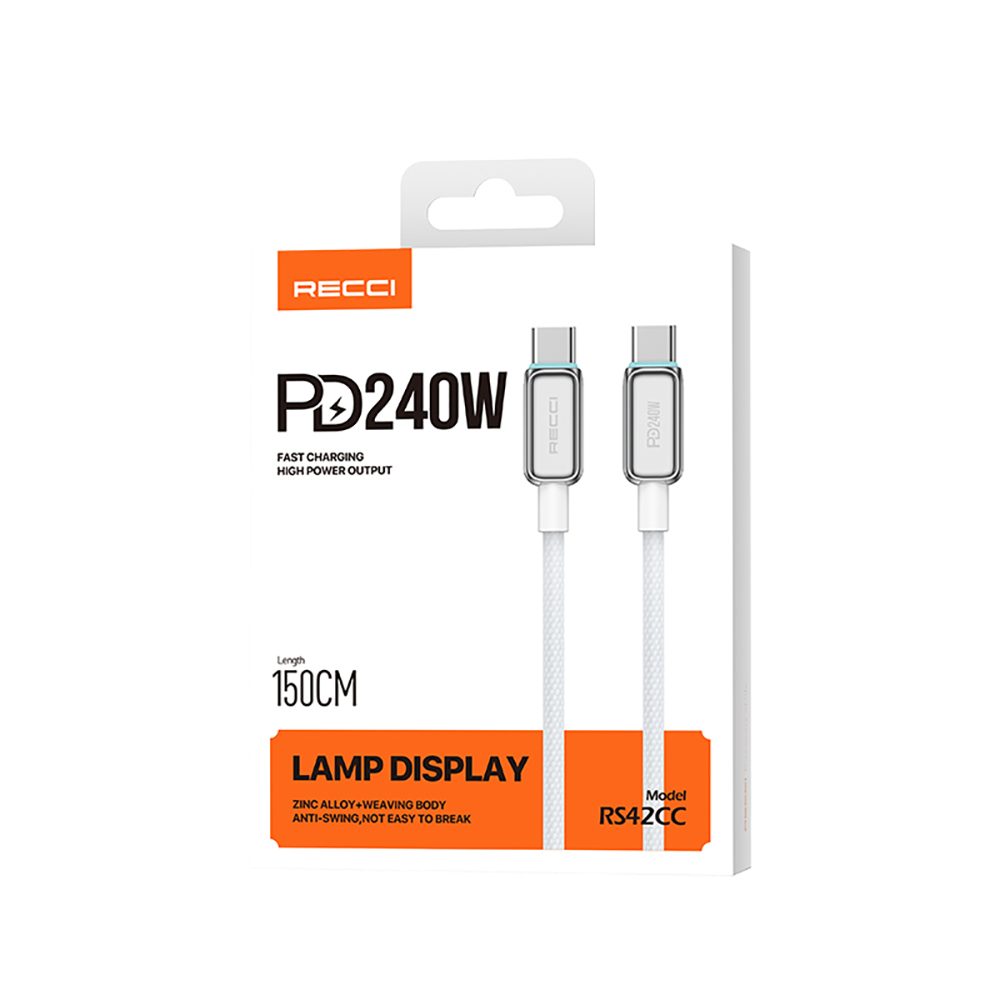 Recci RS42CC Lamp Display Series Type-C to Type-C PD 240W Fast Charging Data and Charging Cable 1.5M - 8