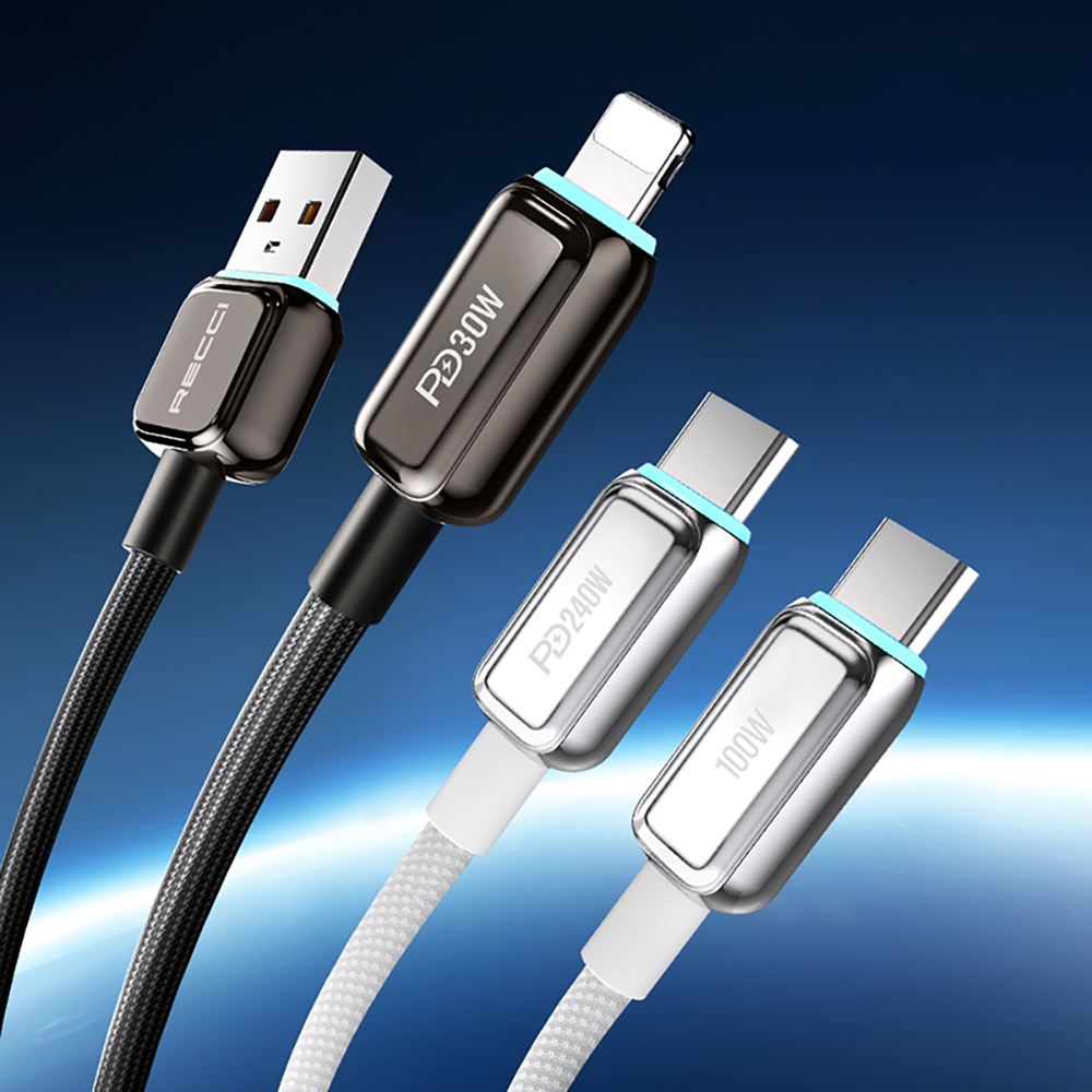 Recci RS42CC Lamp Display Series Type-C to Type-C PD 240W Fast Charging Data and Charging Cable 1.5M - 5