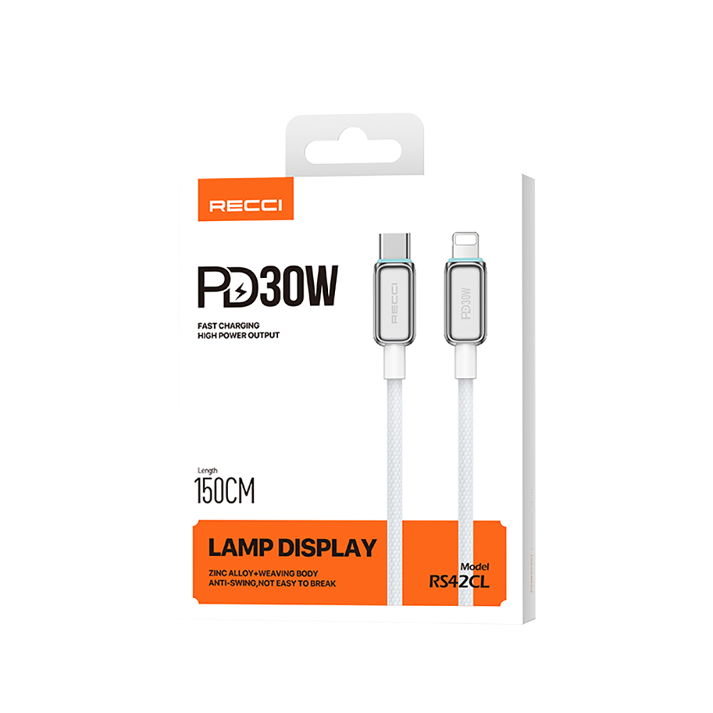 Recci RS42CL Lamp Display Series Type-C to Lightning PD 30W Fast Charging Data and Charging Cable 1.5M - 11