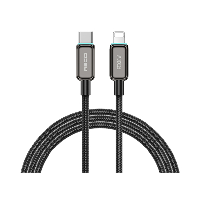 Recci RS42CL Lamp Display Series Type-C to Lightning PD 30W Fast Charging Data and Charging Cable 1.5M Black