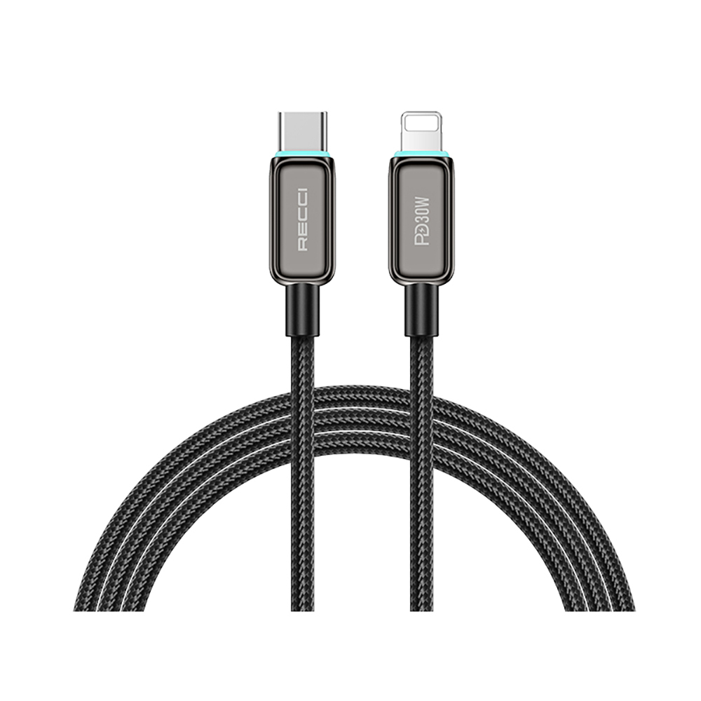 Recci RS42CL Lamp Display Serisi Type-C to Lightning PD 30W Hızlı Şarj Özellikli Data ve Şarj Kablosu 1.5M - 1