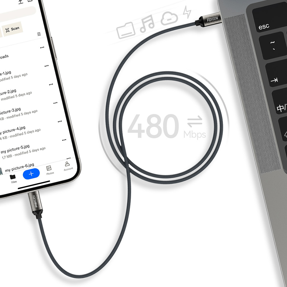 Recci RS45CC Type-C to Type-C PD 100W Braided Design Fast Charging Data and Charging Cable 1M - 7