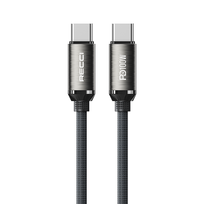 Recci RS45CC Type-C to Type-C PD 100W Braided Design Fast Charging Data and Charging Cable 1M Grey