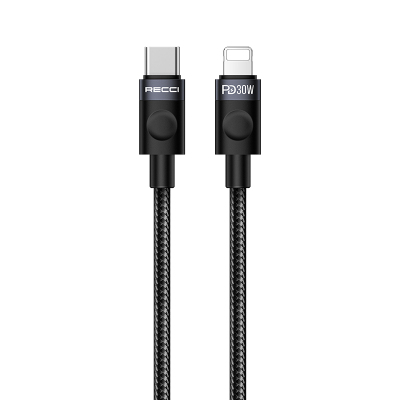 Recci RS50CL Type-C to Lightning PD Braided Design Fast Charging Data and Charging Cable 30W 1M Black