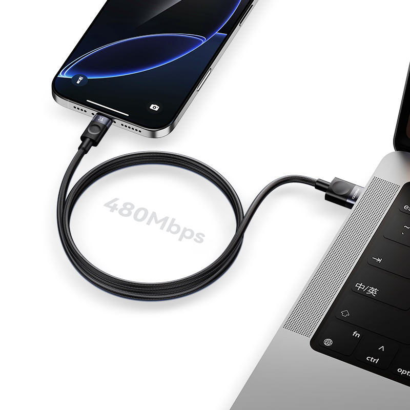 Recci RS50L USB-A to Lightning Örgü Tasarımlı Hızlı Şarj Özellikli Data ve Şarj Kablosu 1M - 3