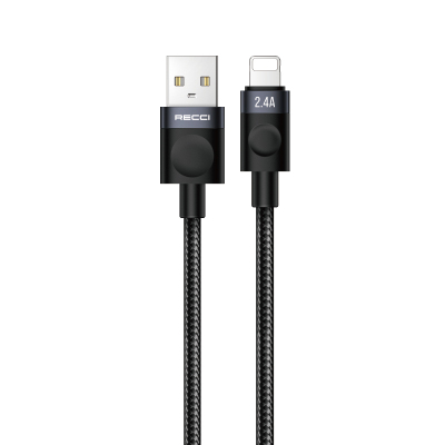 Recci RS50L USB-A to Lightning Örgü Tasarımlı Hızlı Şarj Özellikli Data ve Şarj Kablosu 1M Siyah