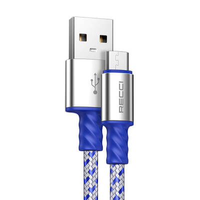 Recci RTC-N33M Instant Serisi USB-A to Micro 2.4A Hızlı Şarj Özellikli Şarj ve Data Kablosu 2M Gümüş