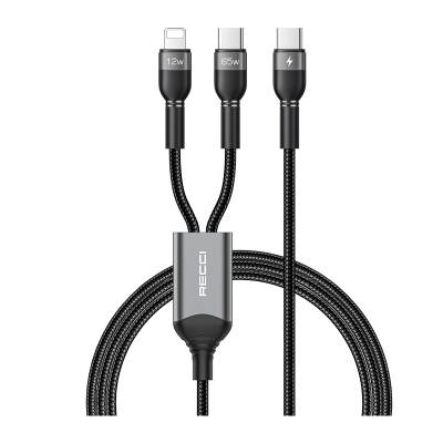 Recci RTC-T16 2 in 1 65W PD Fast Charging with Lightning and Type-C To Type-C PD Cable 1.2M Grey