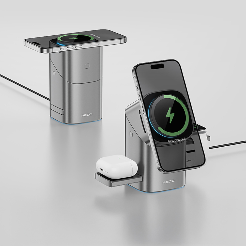Recci RW05 Qi2 Charging Technology Ambient Light Phone & Smart Watch & Headphone 15W 3in1 Wireless Charging Stand - 7