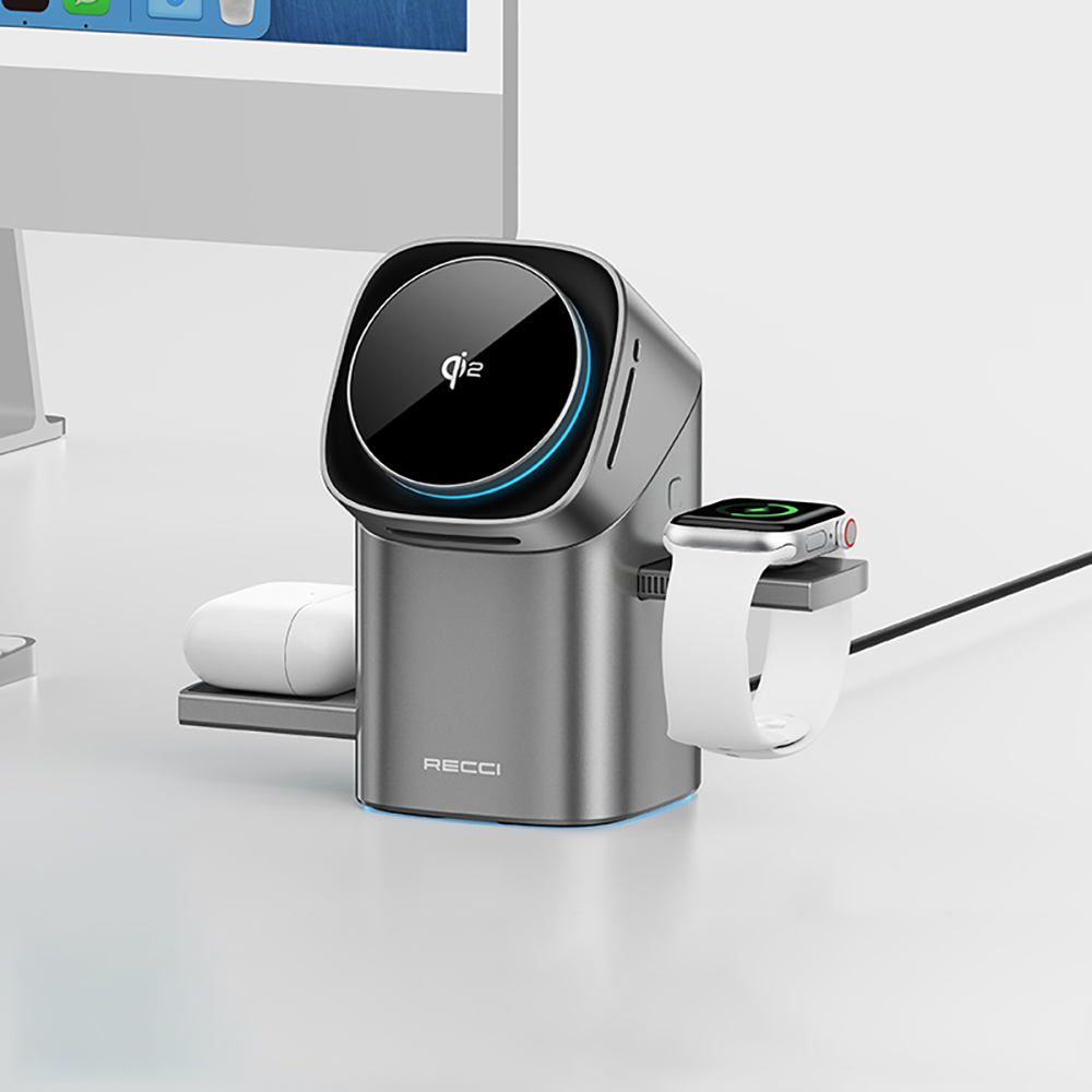 Recci RW05 Qi2 Charging Technology Ambient Light Phone & Smart Watch & Headphone 15W 3in1 Wireless Charging Stand - 10