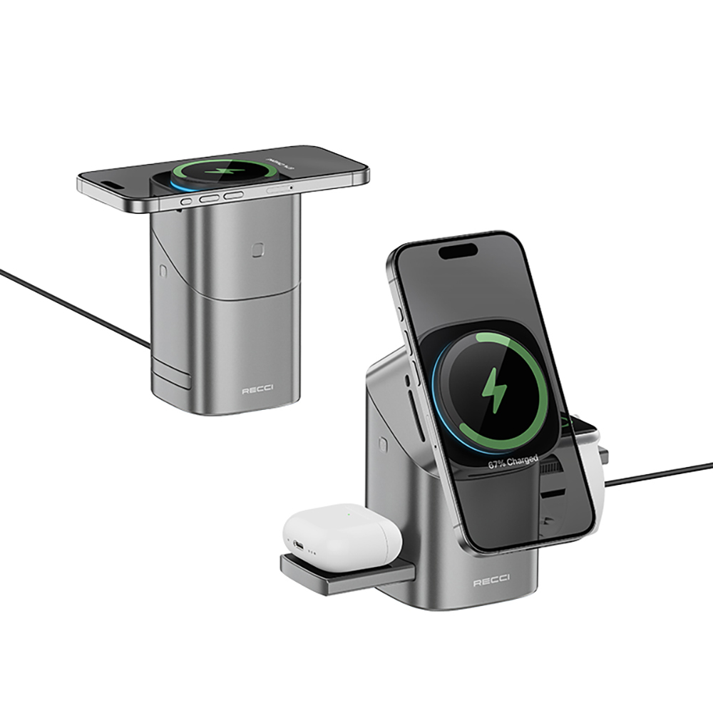 Recci RW05 Qi2 Charging Technology Ambient Light Phone & Smart Watch & Headphone 15W 3in1 Wireless Charging Stand - 6