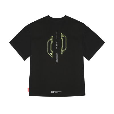 Skinarma Cypher Kısa Kollu Oversize Unisex Bisiklet Yaka Siyah Tişört X Large