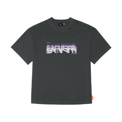 Skinarma Glitch Kısa Kollu Oversize Unisex Bisiklet Yaka Gri Tişört Medium