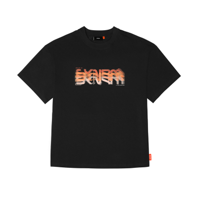 Skinarma Glitch Kısa Kollu Oversize Unisex Bisiklet Yaka Siyah Tişört Medium