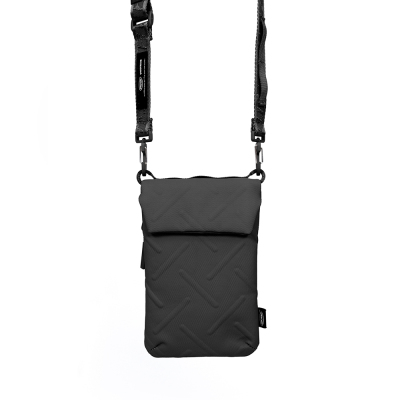 Skinarma Sling Pouch Juno Cross-Hatch Patterned Nylon Scout Neck Strap Cross Body Bag Black