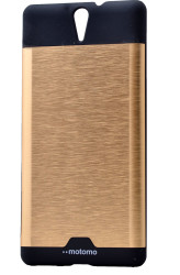 Sony Xperia C5 Ultra Kılıf Zore Metal Motomo Kapak Gold