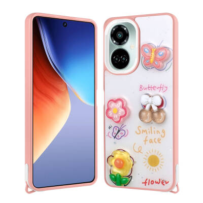 Tecno Camon 19 Case Shining Glitter Relief Figured Zore Cevze Cover Pink