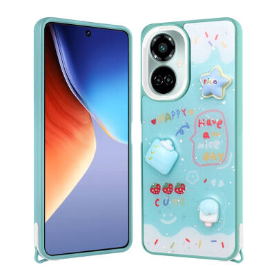 Tecno Camon 19 Kılıf Parlayan Simli Kabartma Figürlü Zore Cevze Kapak Yeşil