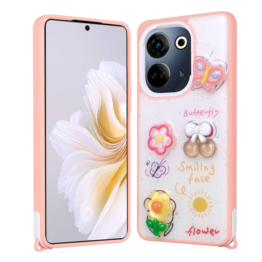 Tecno Camon 20 Kılıf Parlayan Simli Kabartma Figürlü Zore Cevze Kapak - 2