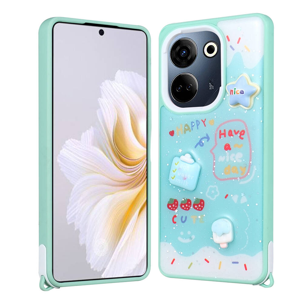 Tecno Camon 20 Kılıf Parlayan Simli Kabartma Figürlü Zore Cevze Kapak - 3