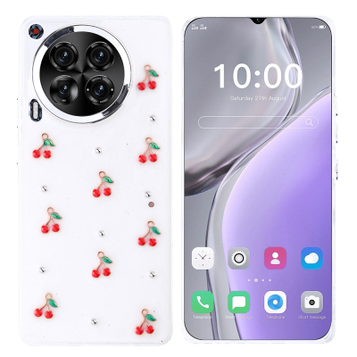Tecno Camon 30 Kılıf Airbag Tasarımlı Simli Şeffaf Zore Kutup Kapak Kiraz