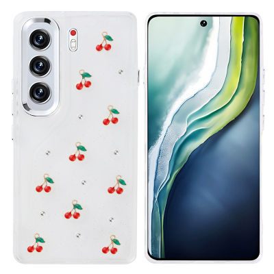 Tecno Camon 40 Pro Kılıf Airbag Tasarımlı Simli Şeffaf Zore Kutup Kapak Kiraz