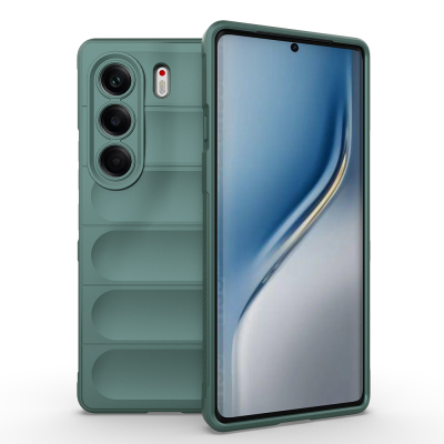 Tecno Camon 40 Pro Kılıf Esnek TPU Oyuklu Arka Yüzey Tasarımlı Zore Etnik Silikon Kapak Koyu Yeşil