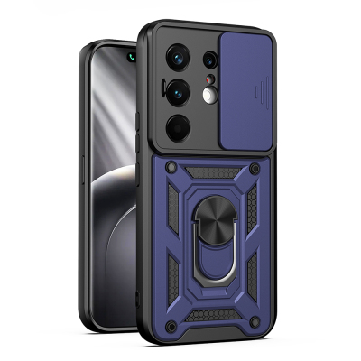Tecno Camon 50 Pro Case with Magnetic Stand and Camera Protection Zore Sliding Vega Cover Blue