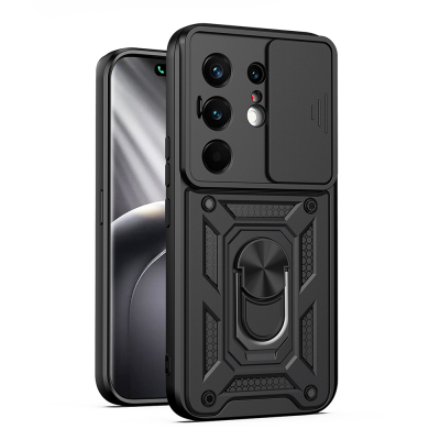 Tecno Camon 50 Pro Case with Magnetic Stand and Camera Protection Zore Sliding Vega Cover Black