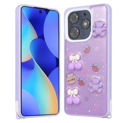 Tecno Spark 10 Pro Case Shining Glitter Relief Figured Zore Cevze Cover Mor Ayı