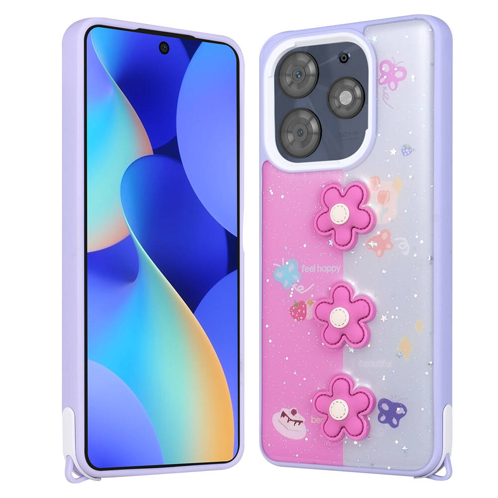 Tecno Spark 10 Pro Kılıf Parlayan Simli Kabartma Figürlü Zore Cevze Kapak - 4