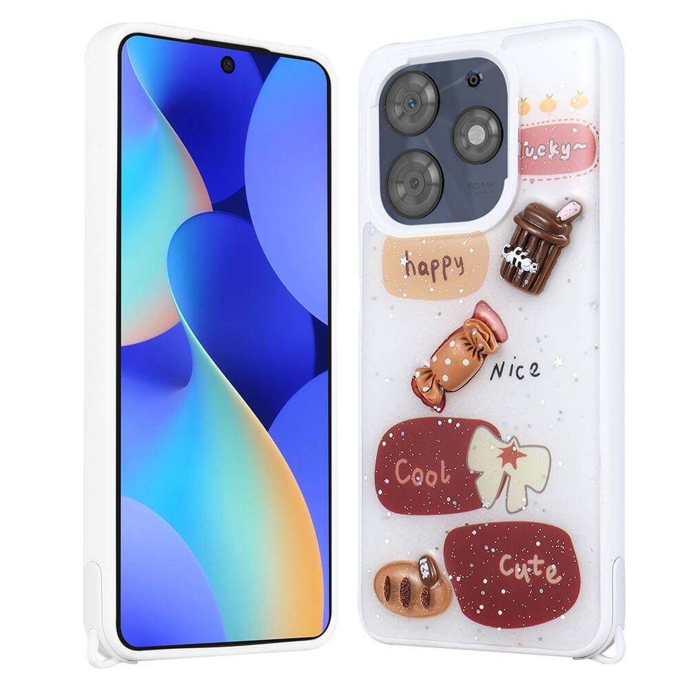Tecno Spark 10 Pro Kılıf Parlayan Simli Kabartma Figürlü Zore Cevze Kapak - 6