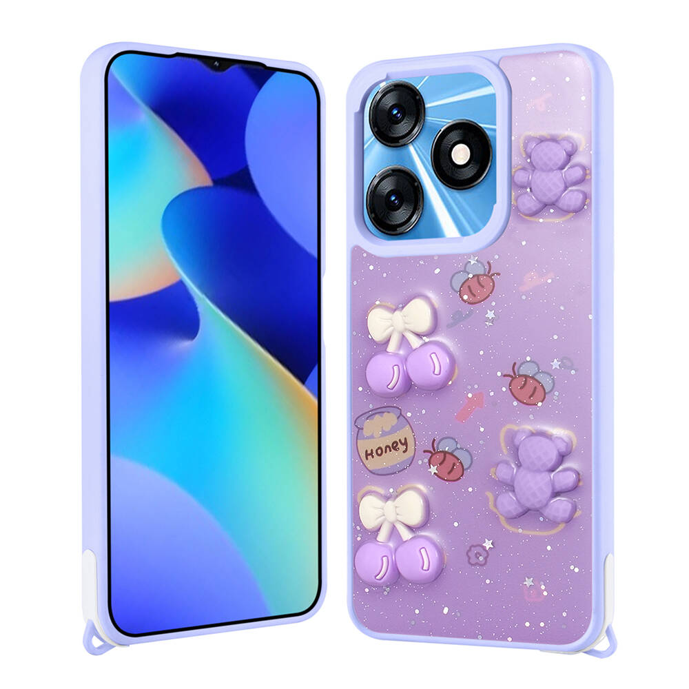 Tecno Spark 10C Kılıf Parlayan Simli Kabartma Figürlü Zore Cevze Kapak - 2