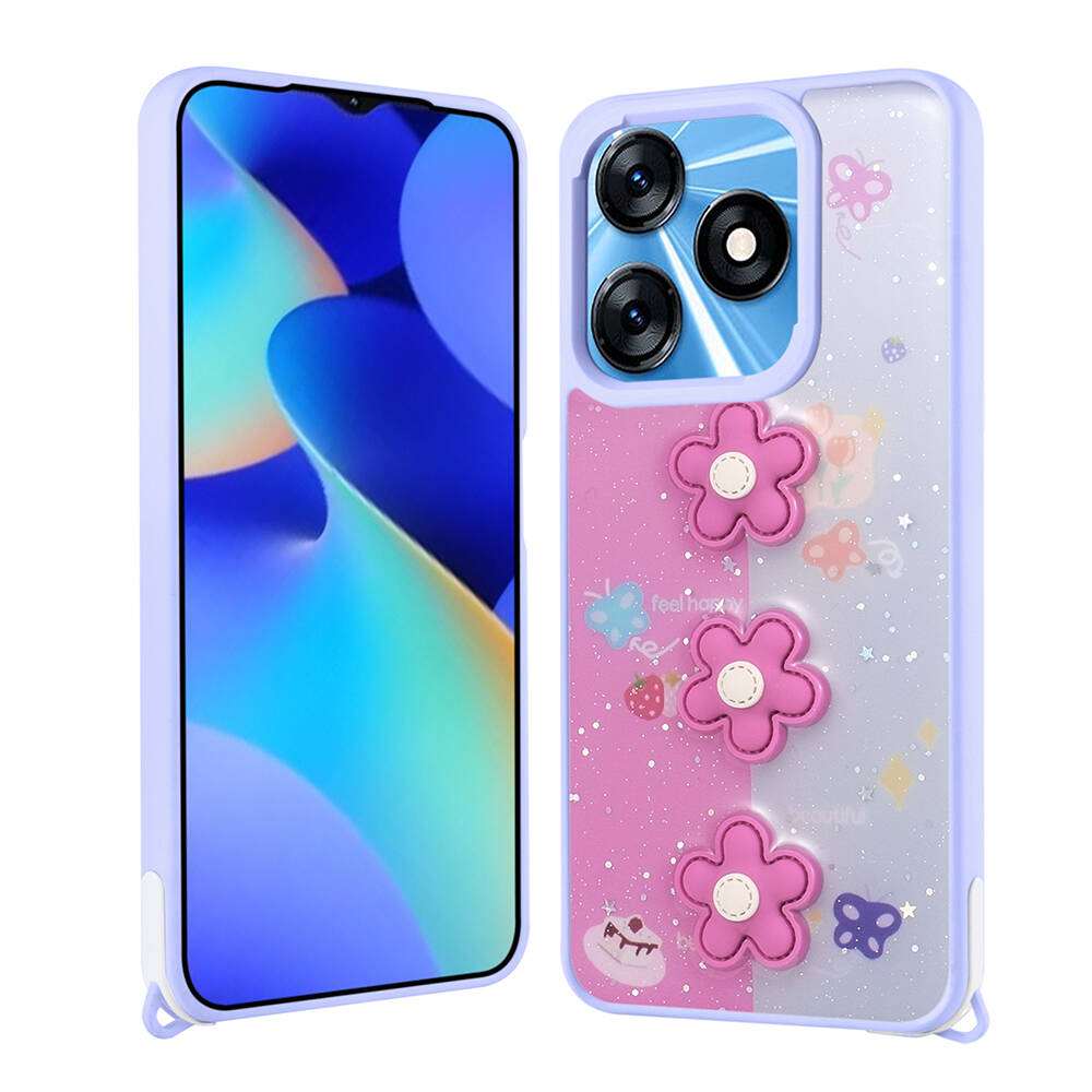 Tecno Spark 10C Kılıf Parlayan Simli Kabartma Figürlü Zore Cevze Kapak - 3