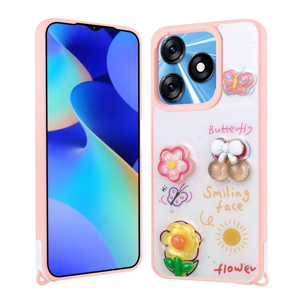 Tecno Spark 10C Kılıf Parlayan Simli Kabartma Figürlü Zore Cevze Kapak - 6