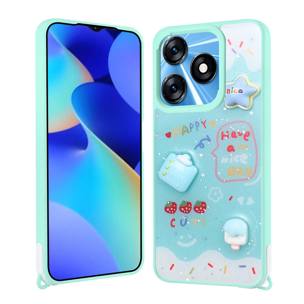 Tecno Spark 10C Kılıf Parlayan Simli Kabartma Figürlü Zore Cevze Kapak - 4